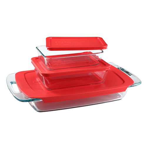Easy Grab 6pc Glass Bakeware and Storage Set, Red Lids