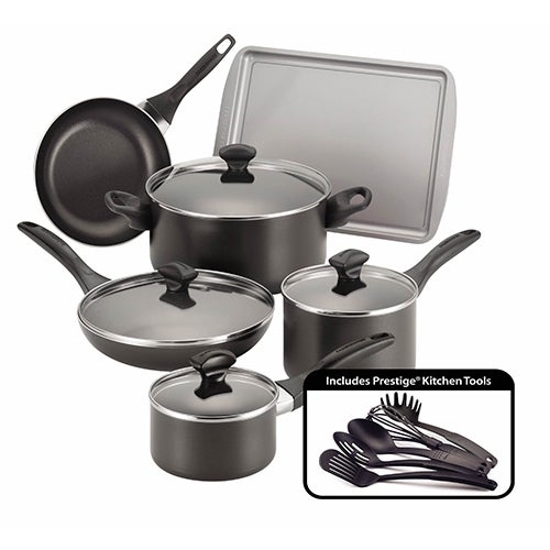 15pc Nonstick Cookware, Black