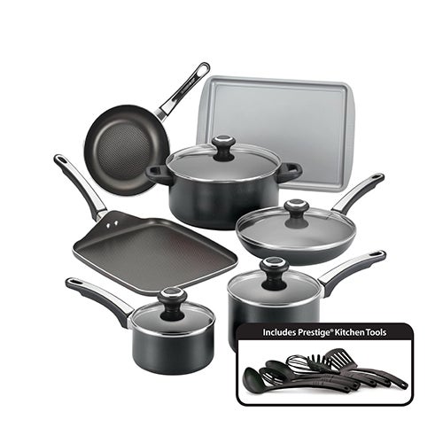 17pc High Performance Nonstick Cookware Set, Black