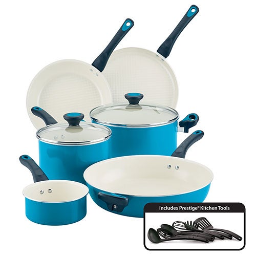 14pc Go Healthy! Nonstick Cookware Set, Aqua