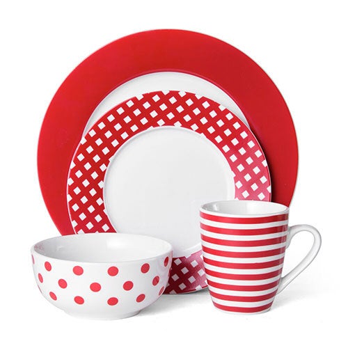 Kenna Red 16pc Porcelain Dinnerware Set