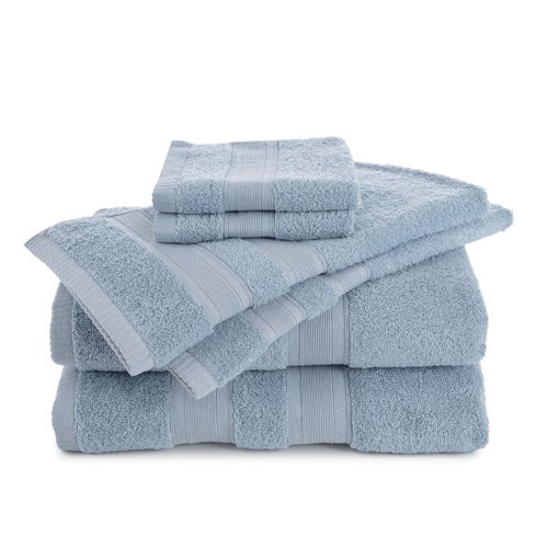 Solid Low Lint 6pc Bath Towel Set, Sky Blue
