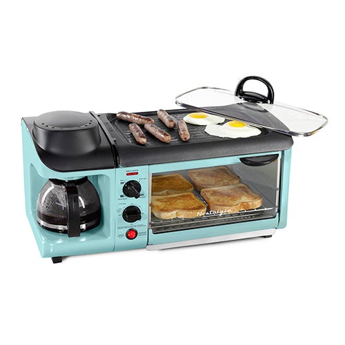 3-in-1 Breakfast Station w/ Toaster Oven, Aqua