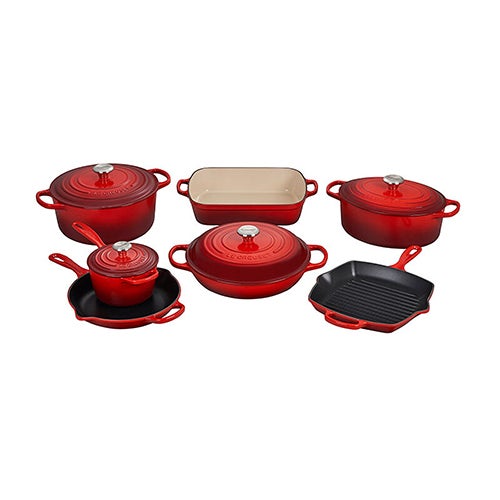 11pc Signature Cast Iron Ultimate Cookware Set, Cerise